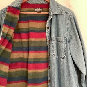Woolrich Women’s VTG Denim Blanket Lined Chore Shacket Button Up Shirt Sz Large